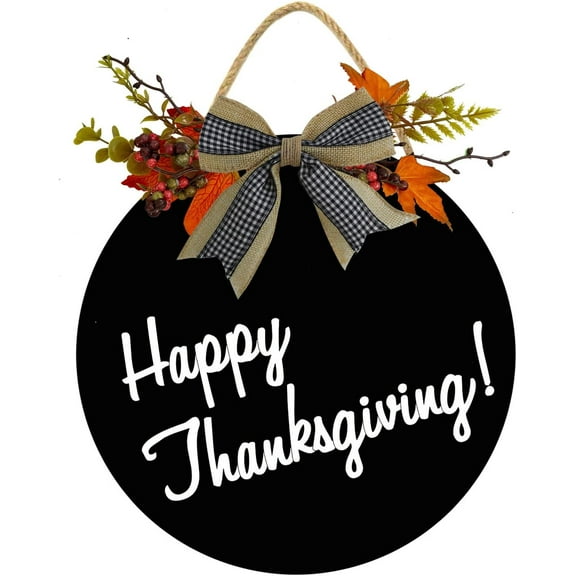 Eveokoki 12" Happy Thanksgiving Day Sign Front Door Porch Decorations, Round Rustic Wood Hanging Welcome Sign for Farmhouse Porch Outdoor Home Thanksgiving Front Door Sign Decor