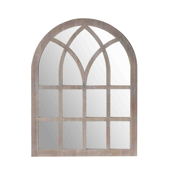 Arched Farmhouse Windowpane Wooden Wall, Wood Arch Window Mirror Design