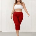 thumbnail image 6 of Plus Size Capri Leggings for Women Stretch Knee Length Pull On Capris Elastic Waist Casual Slim Fit Workout Pants Red XL, 6 of 7