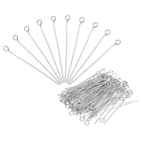 100Pcs Eye Pins Jewelry Findings 22 Gauge 70mm Iron Eye Pins for Jewelry Making 22 Gauge Silver 3.2mm
