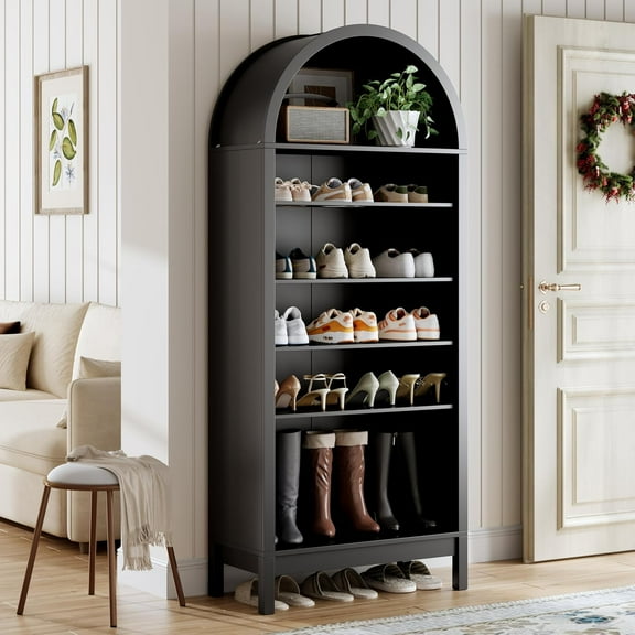 FANRAL 70" Tall Shoe Cabinet Entryway,30"W Arched Shoe Cabinet,7-Tier Shoe Storage,Large Freestanding Shoe Organizer,Black Shoe Cabinet