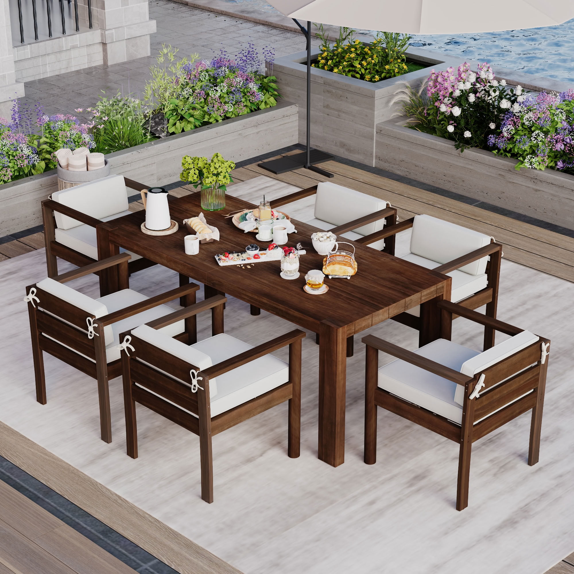 MAYEERTY 7-Piece Patio Dining Table Set for 6,Outdoor Furniture Sets with Removable Cushions for Backyard,Garden
