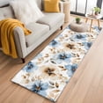 thumbnail image 3 of 2x6 Kitchen Runner Rug, Blue Brown Spring Floral Non-Skid Rubber Backing Large Rectangle Rugs - Living Room Bedroom Home Office, Summer Botanical Watercolor Indoor Floor Mat Carpets Washable Rug, 3 of 9