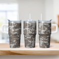 thumbnail image 2 of Leak-Proof 20oz Double Wall Stainless Steel Tumbler with Handle, Geometric Texture Insulated Travel Coffee Mug and Straw, 2 of 5