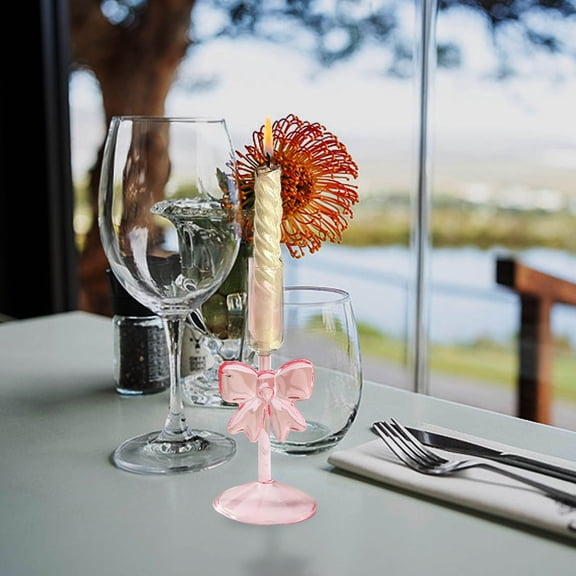 Nkmbld Candlestick Holders Taper Candle Holders, Clear Glass Christmas Taper Candle Hold with Bow Clear Glass Christmas Taper Candle Hold