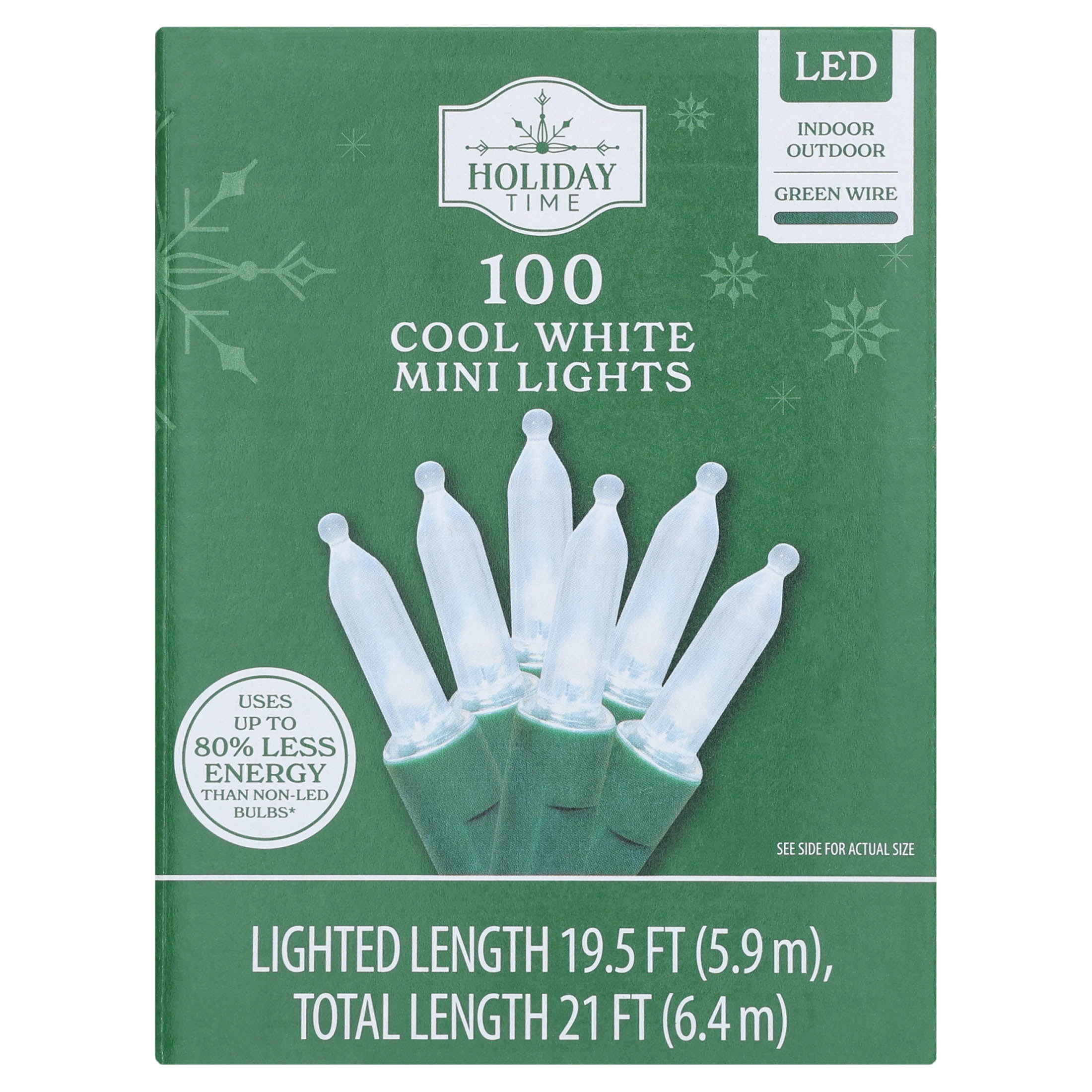 Indoor/Outdoor 100-Count LED Mini Christmas String Lights, Cool White, Green Wire, 19.5', by Holiday Time