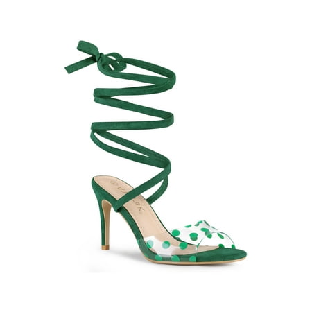 

Allegra K Women s Sandals Stiletto Heels Polka Dots Clear Strap Lace up Sandals
