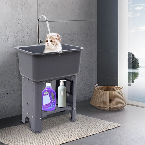 H Utility Sink Laundry Tub Freestanding with 360 Stainless Steel Faucet 30.11“ for Restaurants, Laundries