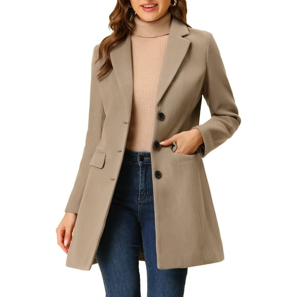 INSPIRE CHIC Women's Coats Notched Lapel Long Sleeves Single Breasted Fall Winter Peacoat 3XL Dark Beige