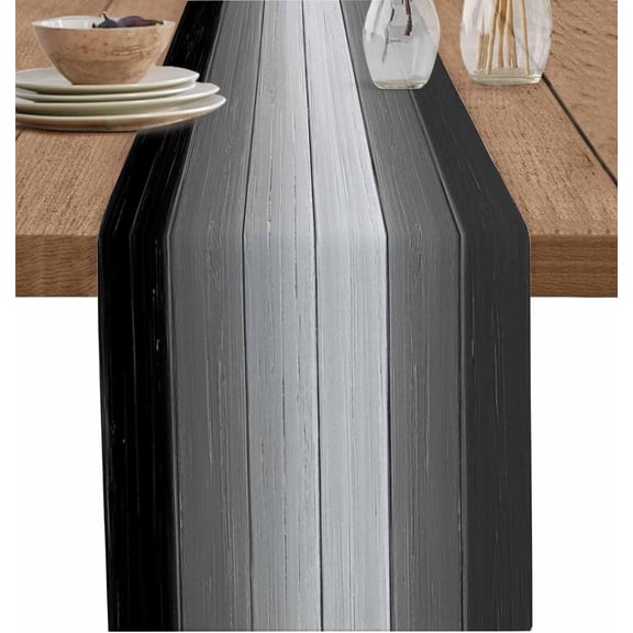 Ombre Black Gray Wood Short Table Runners 36 Inches, Cotton Linen Fabric Table Runner Dresser Scarf, Gradient Country Rustic Grain Tablerunner for Party/Kitchen/Dinner/Wedding Decor 13''''x36''''