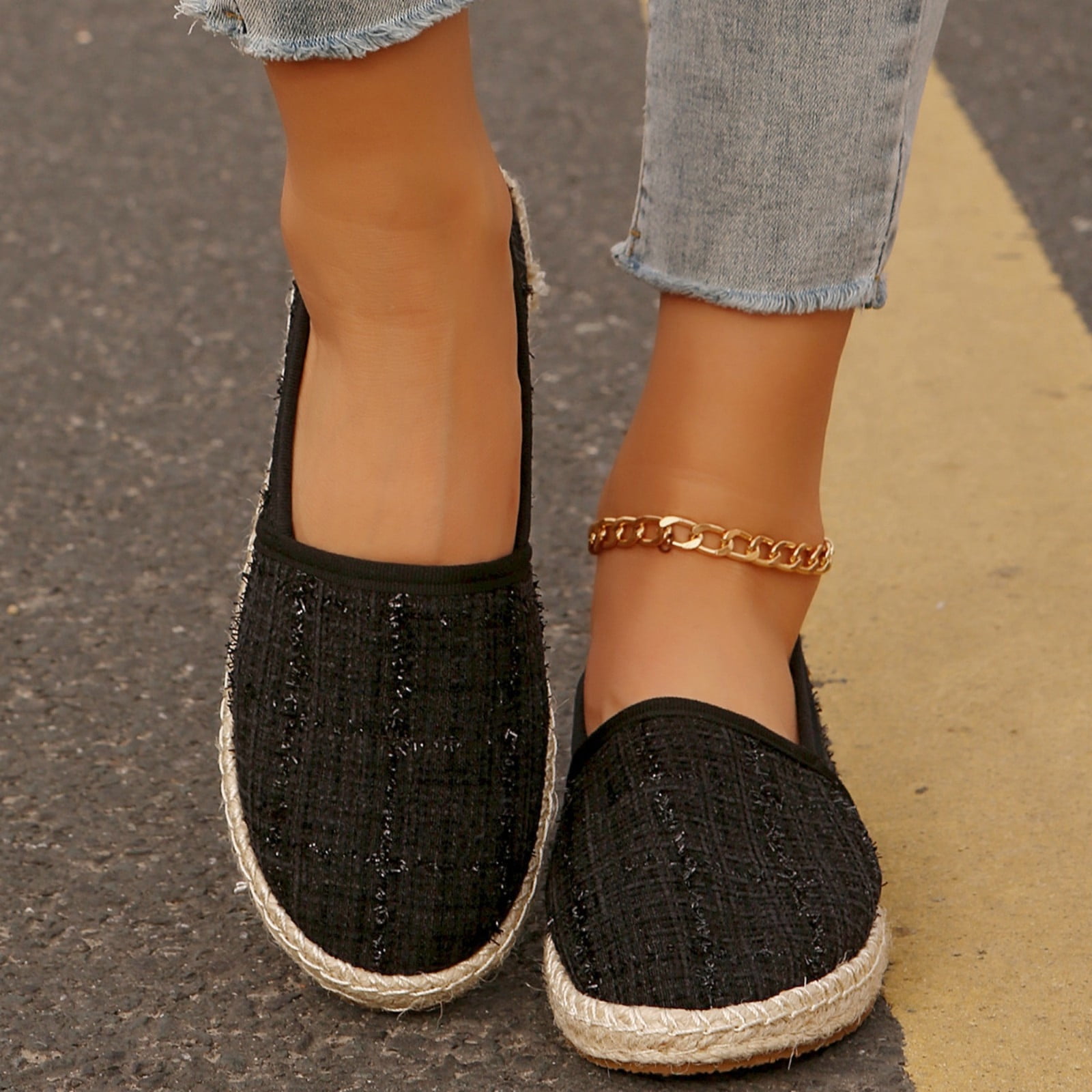 Call It Spring Black Woven Slip-On Espadrille Loafer RUIYANQI-Women-s-Tweed-  main image 4