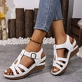 thumbnail image 3 of Wedges Heels for Women Peep Toe Cutout T-strap Sandals Summer Casual Vacation Beach Shoes Comfortable Orthopedic Walking Shoes Adjustable Buckle Strap White Size 9.5, 3 of 6