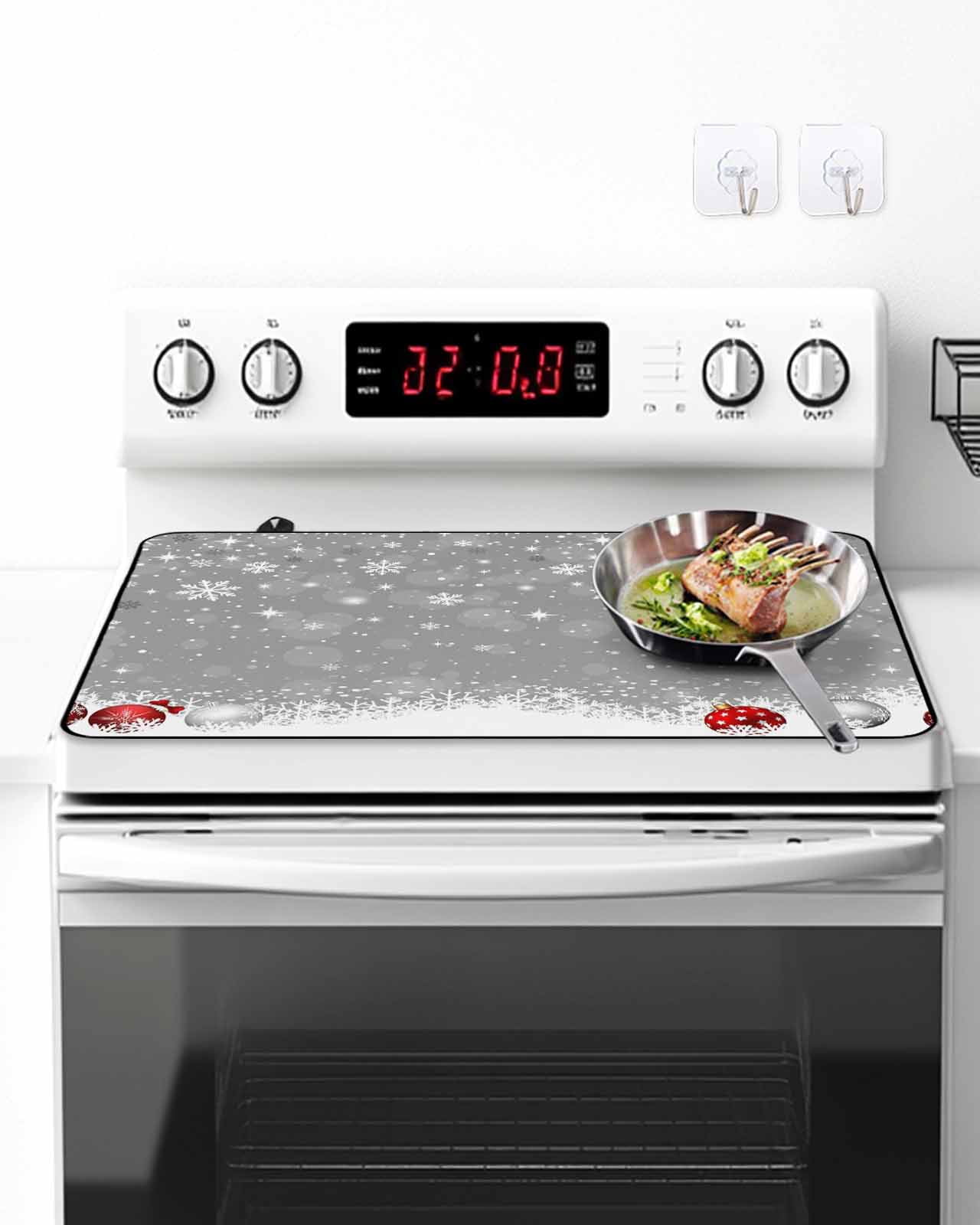 Stove Top Covers for Electric Stove, Grey Christmas Kitchen Glass Ceramic Electric Cooktop Covers 24"x21", Xmas Snowflake Ball Winter Snowflake HeatResistant Oven/Countertop/Dishwasher/Sink Protector