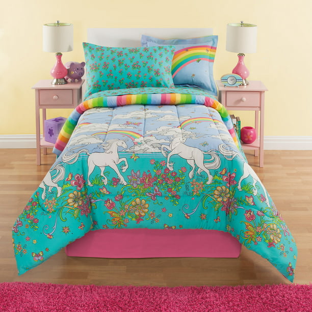 Rainbows Unicorns Girls Twin Comforter Set 6 Piece Bed In A Bag Walmart Com Walmart Com
