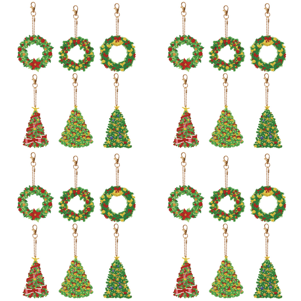 24 Llaveros Doble Cara Con Pintura Diamantes Forma Especial (árbol Navidad)