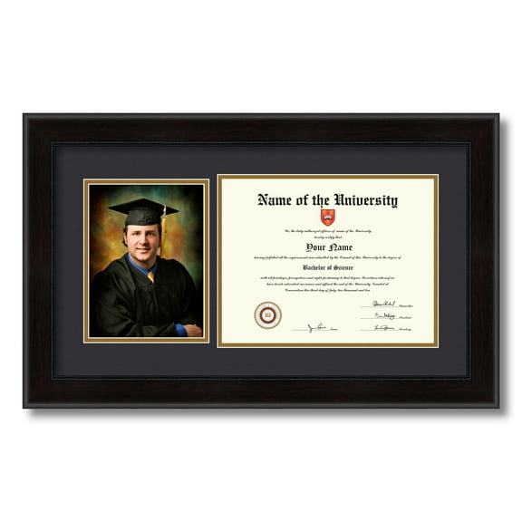 ArtToFrames 8.5x11 inch Diploma Frame with  Tassel Opening - Framed in Mahogany and Gold Slope Frame with Black and Gold Mats, Comes with Regular Glass and Sawtooth Hanger (D-T-4447-8.5x11)
