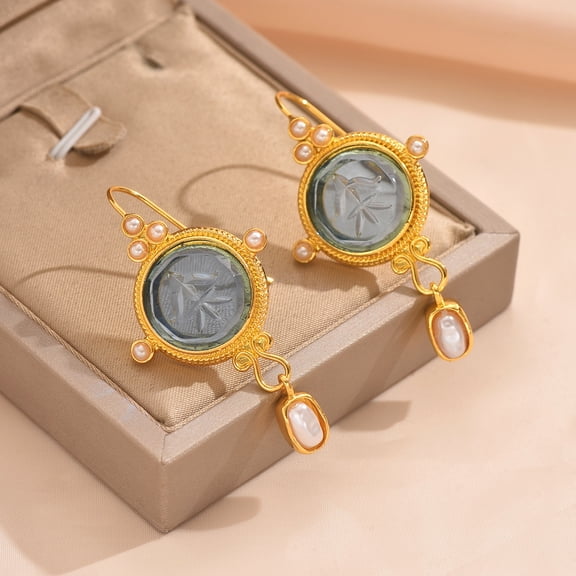 JennyShop New Trend Blue Color Geometric Type Inlay Pearls Earrings For Women Party Birthday Custom Jewelry