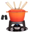thumbnail image 1 of Juego de fondue de hierro fundido Mabeeze para queso, chocolate o carne: incluye olla esmaltada de 1,6 cuartos, 6 tenedores para fondue, quemador, soporte, base y guantes., 1 of 5