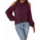 thumbnail image 3 of Blusas Elegantes e Informales para Mujer, con Hombros Descubiertos, Cuello con Volantes, Camisas de Moda de Otoño para el Trabajo Vino Tinto XXXL, 3 of 10