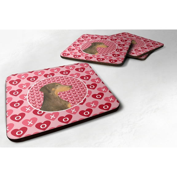 Doberman Hearts Love and Valentines Day Portrait Foam Coaster Set of 4