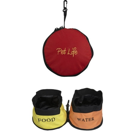 UPC: 0858342481205 | Pet Life ® Dual Folding Food and Water Collapsible Pet Travel Cat and Dog Bowl