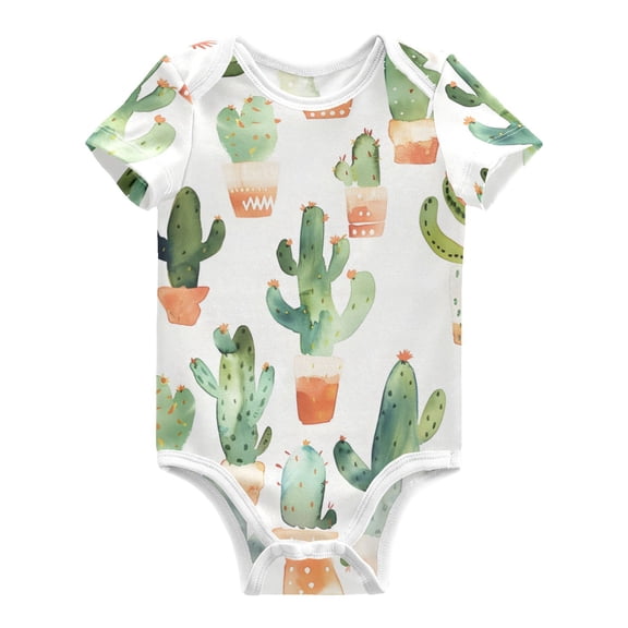 Many Cactus Watercolor Pure Cotton Bodysuit Short Sleeve Pajamas One-Piece Romper Unisex 3 Months