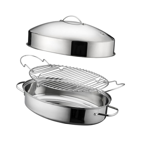Poacher Baking Tray 16in Cookware Pot Comfortable Handle Food Steamer Roasting Pot Cornbread Vegetables A