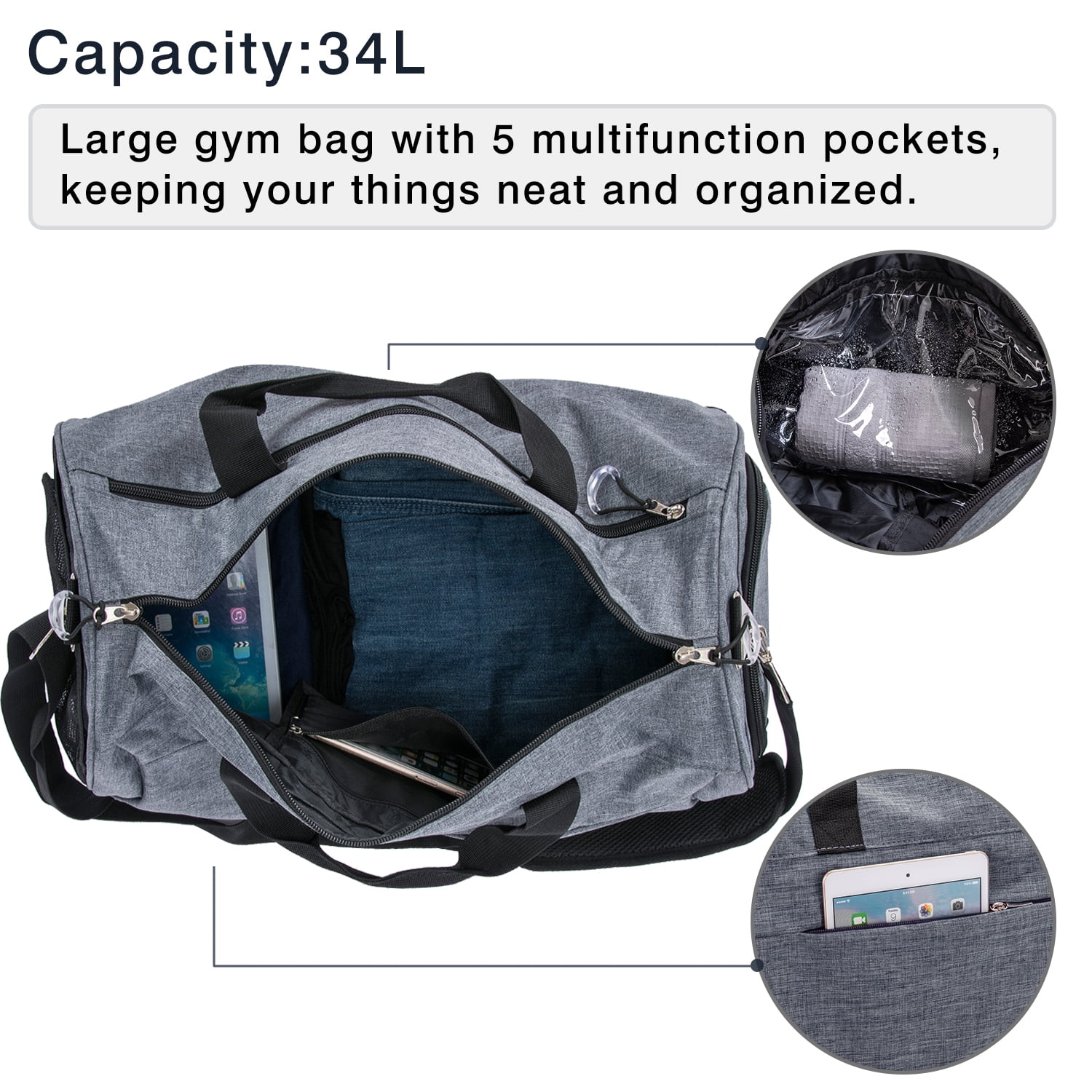 Kuston Sports Gym Bag with Shoes Compartment Travel Duffel Bag for