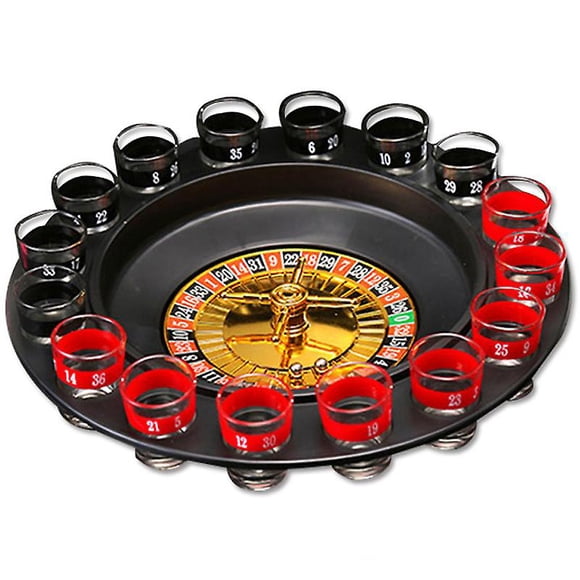 Drinking Game Roulette Set With 16 Shot Glasses 30 X 30 Cm Gambling Game Party Fun Minimum 2 Players Casino, Gift Idea, Couple Game, Black-red 1pcs