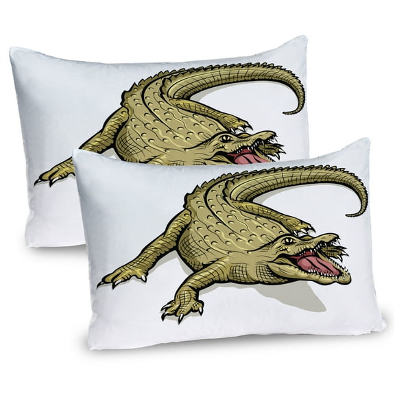 Ambesonne Reptile Pillow Sham 2 Pack, Exotic Wild Crocodile Theme, 26"x20", White Navy