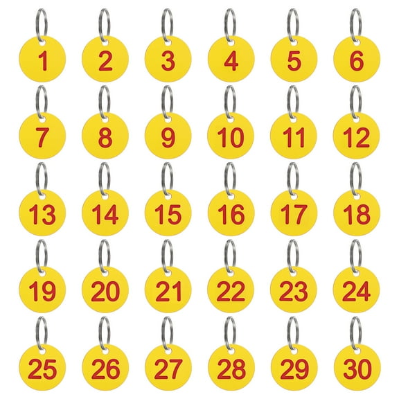 Uxcell Number Tags 1-30 30 Pcs 1.38'' Round Key Tags for Dormitory House Lockers Yellow Red