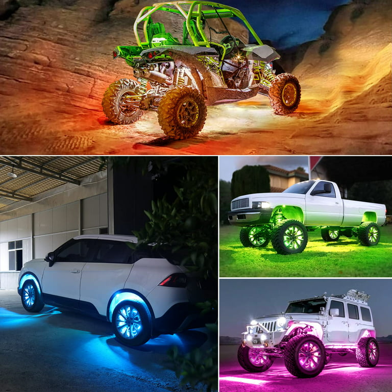 RGB LED Rock Lights Kit, 8 pods Underglow Multicolor Neon Light Pod with  Bluetooth App Control Flashing Music Mode Wheel Well Light for Truck ATV  UTV