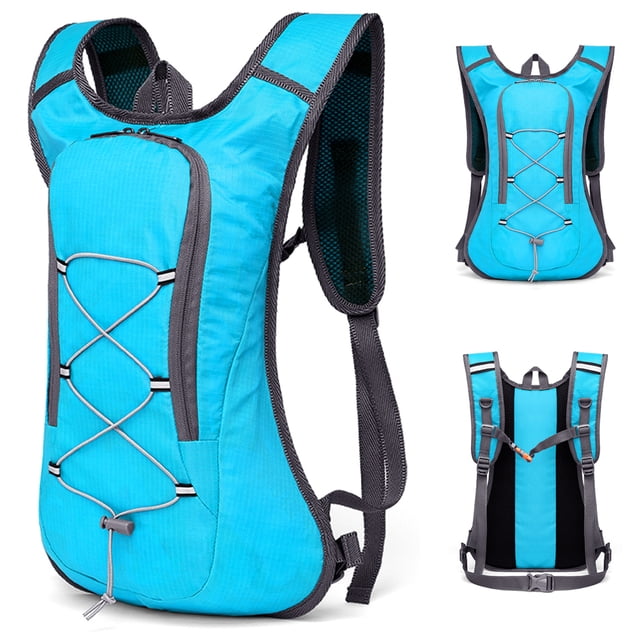 Lightweight Water-Resistant Polyester Hydration Backpack with Breathable Straps, Reflective Strips, Adjustable Chest/Waist Straps, Whistle, Elastic Bungee Cord & D Rings - Ideal for Cycling, Camping,