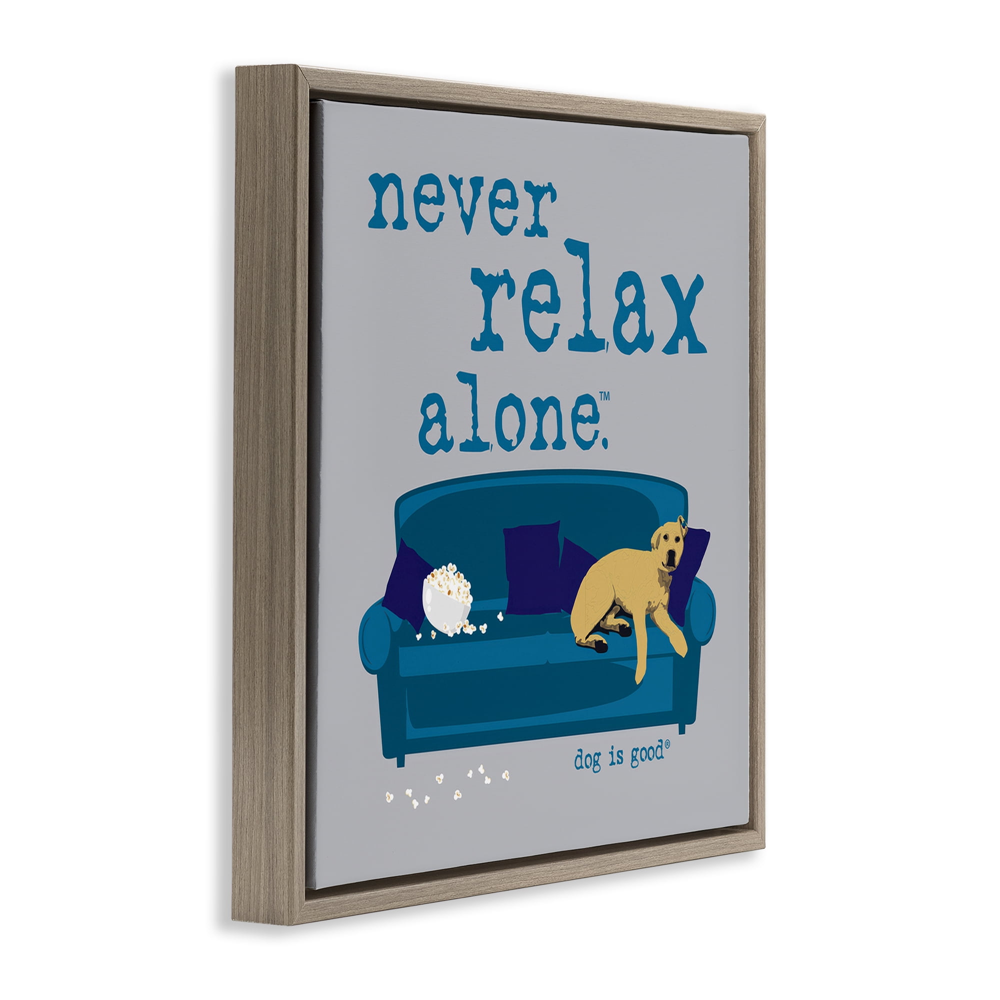 Stupell Industries Never Relax Alone Dog Animals Painting Brown Floater Framed Canvas Art Print Wall Art, 25 x 25