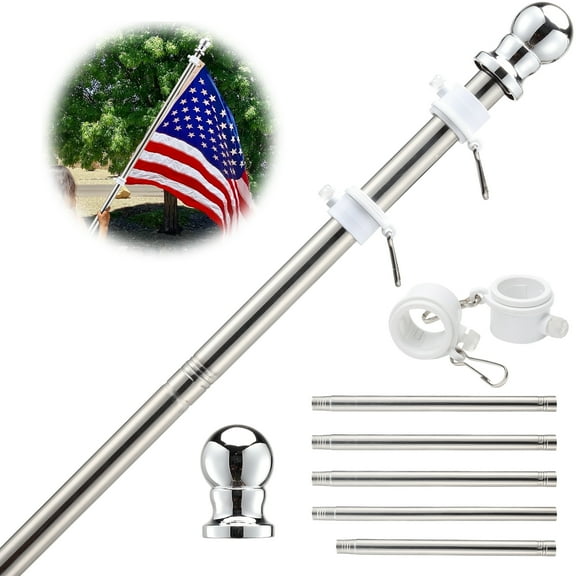 DIIG 6FT Flag Pole Kit,Stainless Steel American US Flagpole for Outdoor Garden Yard House Silver(Without Bracket)