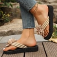 thumbnail image 4 of Rokment Women's 3D Flower Flip Flops Elegant Bohemian Beach Summer Thongs Sandals Comfortable Casual Travel Memory Foam Slip on Flat Dress Slippers for Woman Indoor Outdoor Khaki Size 9, 4 of 6
