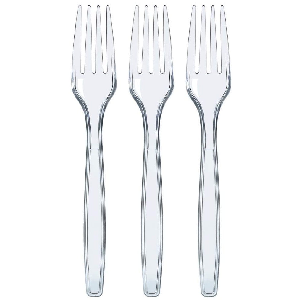 Washable & Reusable 50 Clear Plastic Forks Strong Heavy Duty 