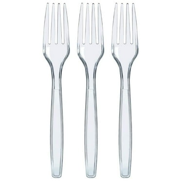 KunMing 100 Clear Plastic Forks, Heavyweight Disposable Flatware for Home and Restaurant