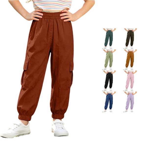 TinyBloomm Child Boys Girls Cargo Pants Casual Summer Kids Solid Trousers With Pockets, Size 5-6 Years