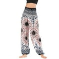 thumbnail image 2 of SWSMCLT Women's Harem Boho Pants Casual Soft Thailand Tribal High Waisted Yoga Hippie Joggers Elastic Trousers Lightweight Summer Genie Beach Pants Smocked Waist Loose Comfy Floral Navy One Size, 2 of 4