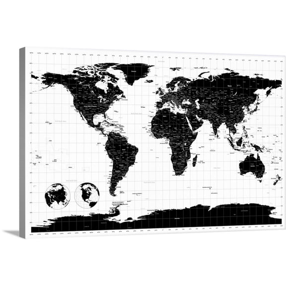 Great BIG Canvas | "World Map with Longitude and Latitude lines marked" Canvas Wall Art - 30x20