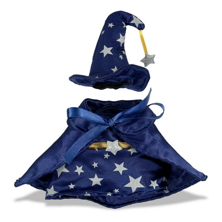 DolliBu Wizard Stuffed Animal Dress Up Set - Cute Teddy Bear Wizard Costume with Blue Cape and Hat with Silver Stars - Large For 8 to 10 Inch Plush Toys