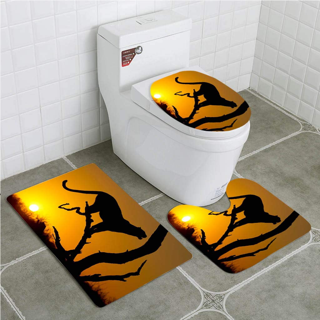 3pcs Animal Print Bathroom Rug Set Bath Mat Contour Toilet Lid Cover Anti Slip 