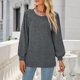 thumbnail image 3 of Blusa gris de manga larga con hombros abullonados y cuello redondo para mujer, prenda informal y formal, ideal para fiestas, escuela y trabajo, talla L, 3 of 8