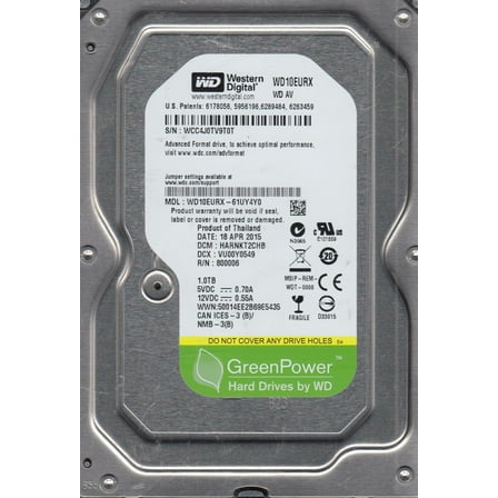WD10EURX-61UY4Y0, DCM HARNKT2CHB, Western Digital 1TB SATA 3.5 Hard Drive