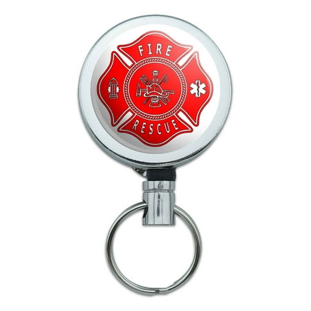 Fire and Rescue Maltese Cross Red Retractable Belt Clip Badge Key