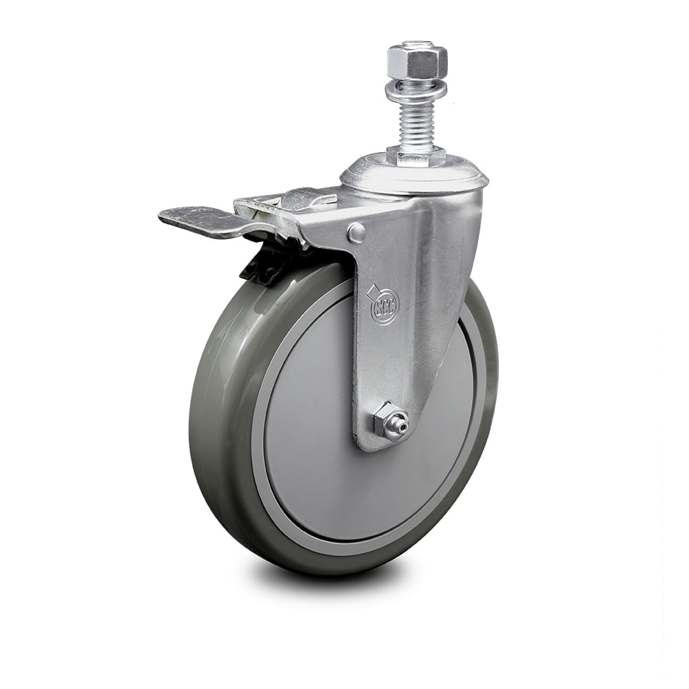 Polyurethane Swivel Threaded Stem Caster w/6" x 1.25" Gray Wheel and