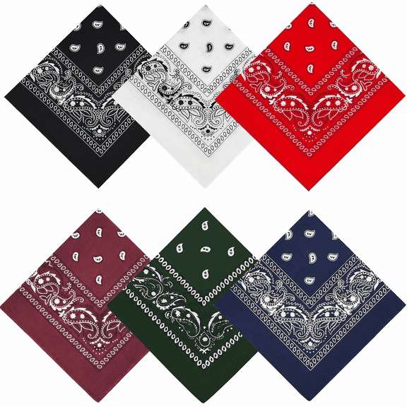 6 Pcs 100% Cotton Bandanas,Soft great colors 21 x 21 inches for Women and Men
