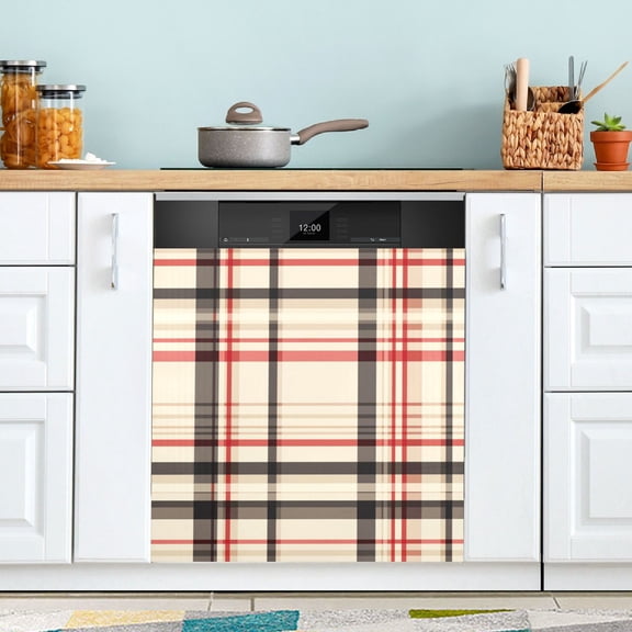 Yayeee Magnetic Dishwasher Cover for The Front Decoration Home Kitchen Machine Sticker Protector, Black Tartan