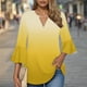 thumbnail image 2 of Camisetas para mujer,Blusa informal lisa con cuello en V y mangas 3/4 acampanadas para mujer, poliéster, ligera y cómoda, sopatenor, 2 of 9